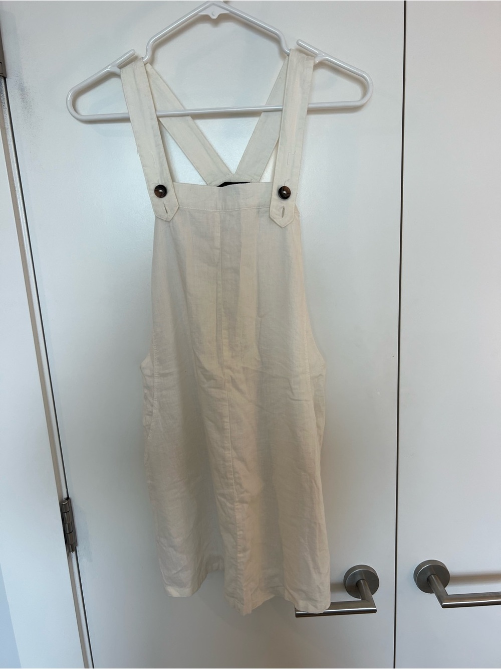 Rusty Cream Cross-Back Overall Dress with Button Straps